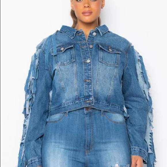 Azalea Wang Plus Denim Fringe Jacket - Picture 6 of 10